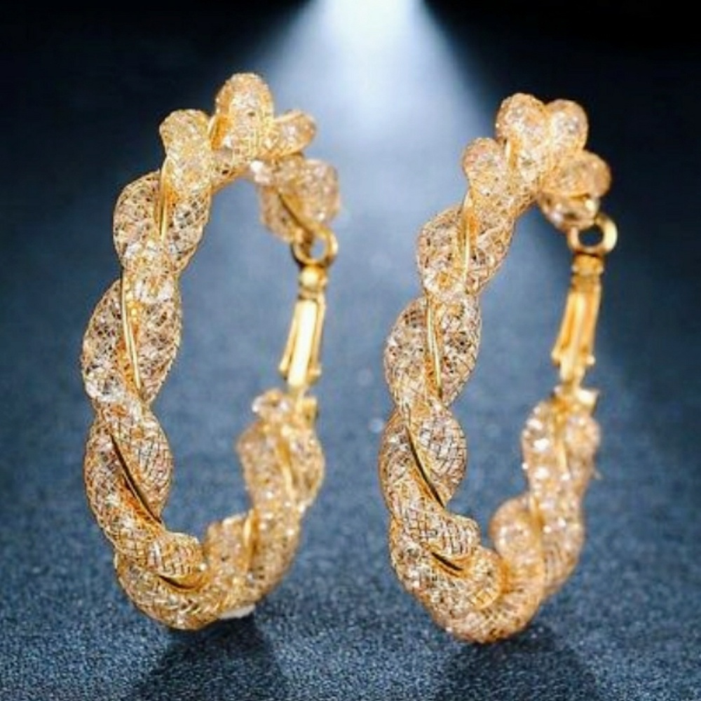 5⭐Rated! Geometric Crystal Twist Hoops - Picture 1 of 4